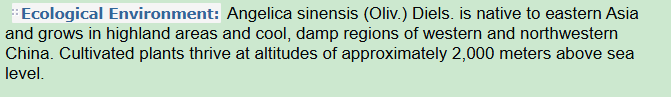 Ecological Environment of Angelica sinensis Oliv. Diels