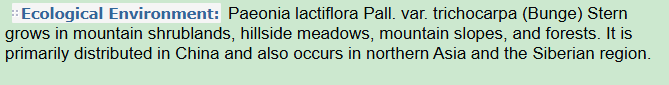 Ecological Environment of Paeonia lactiflora Pall. var. trichocarpa Bunge Stern