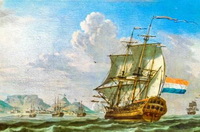 a colorful drawing of piper trade and warship