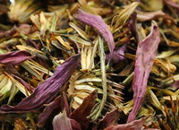 dried purple and yellow herb segments of Echinacea are piled together
