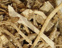yellow brown dried marshmallow root segments are piled together